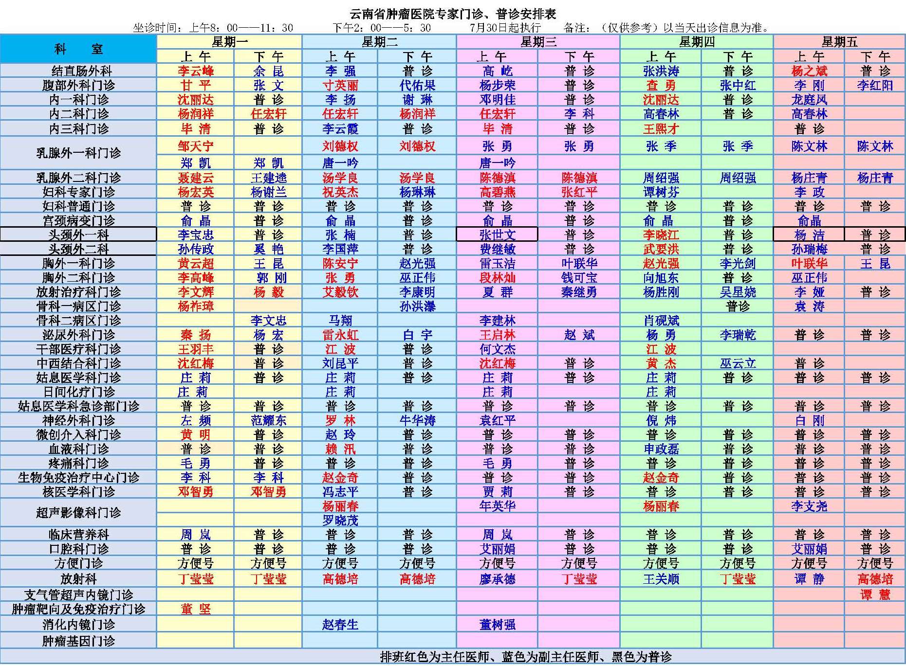 开云体育网站下载网址
专家门诊、普诊安排表2019年7月30日起执行